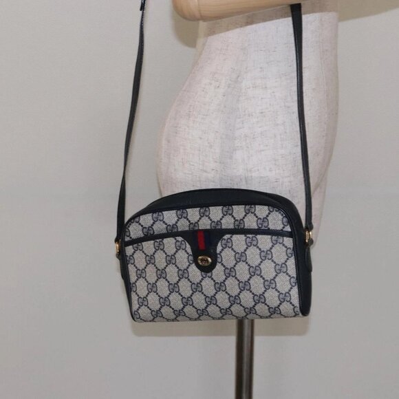 GUCCI GG Supreme Sherry Line Shoulder Bag PVC Navy Gold 116 02 089 Auth 133031 - Picture 1 of 15